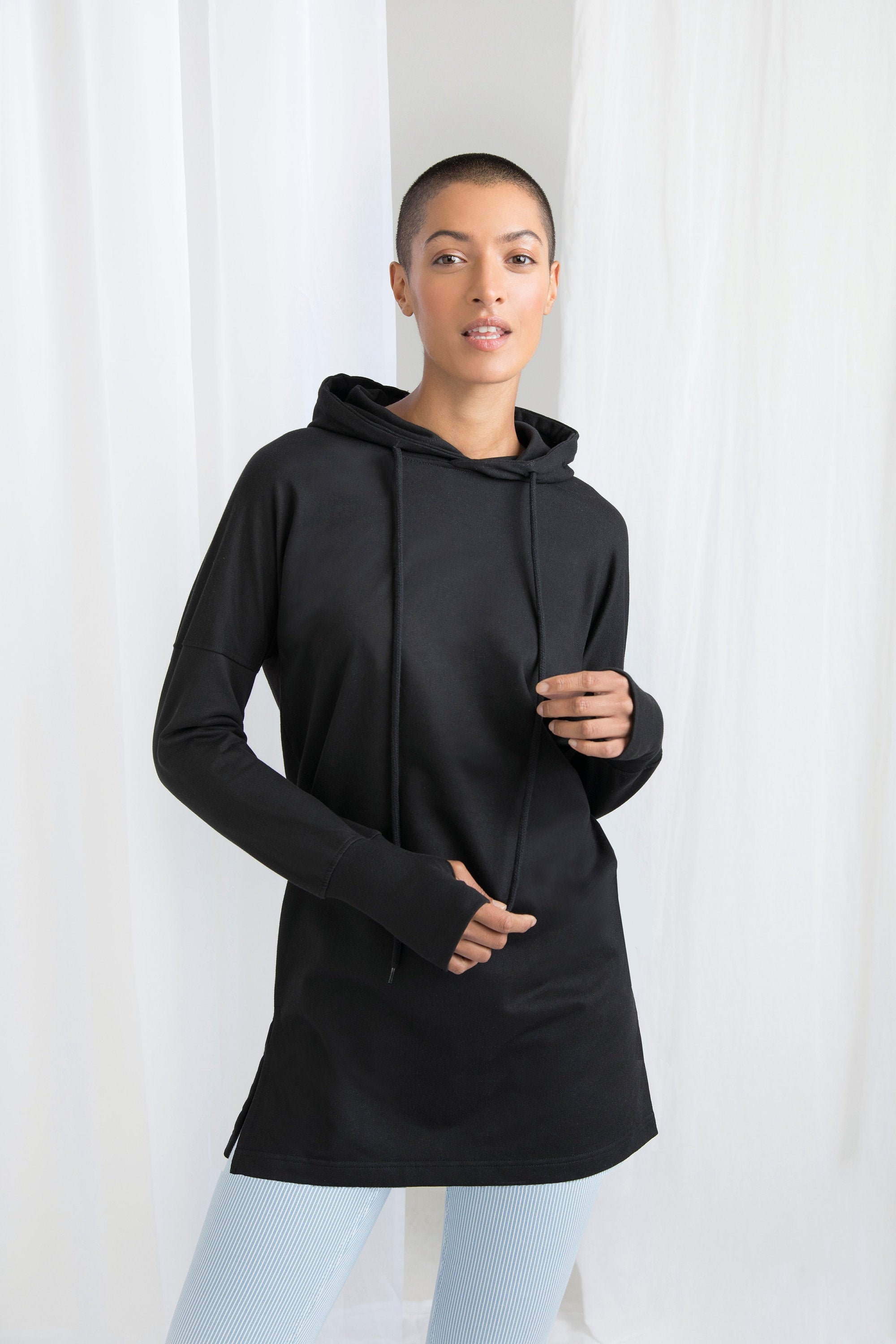 T shirt top dress with hood