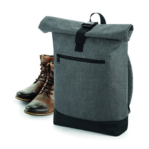 WATERPROOF Backpack. GREY Marl & BLACK. Roll-Top Laptop Backpack. City backpack. Unisex backpack.