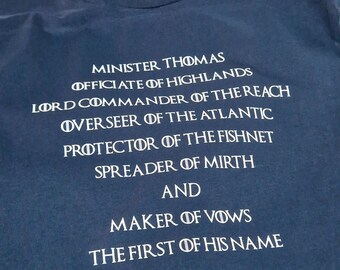 Custom Tshirt in GOT Style Font. Your Text designed and printed with Game of Throne or House of Dragon style font.