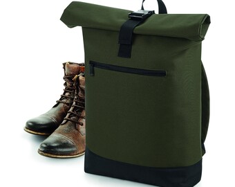 WATERPROOF Backpack. MILITARY GREEN Roll-Top Laptop Backpack. City backpack. Unisex backpack.