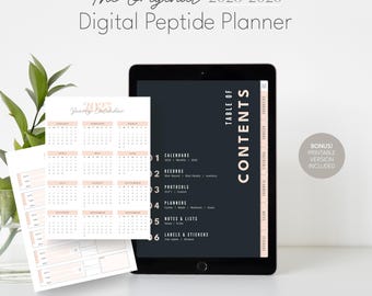 2025-2026 Peptide Planner, GLP-1 Dose Tracker, Research Organizer for iPad Goodnotes (Digital PDF)