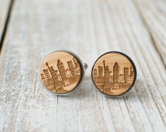 New York Wooden Cuff links, New York skyline jewelry cufflinks, Fashion Modern Accessory for men, Father's day gift