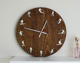 Snowboarding Wall Clock Wood Home Kitchen Decor Ski Sign Unique Snowboarder Gift Man Husband Extreme Sport Lovers Skiing Art Snowboard Clock