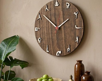Yoga Pose Wood Wall Clock | Zen Studio Decor, Personalized Gift