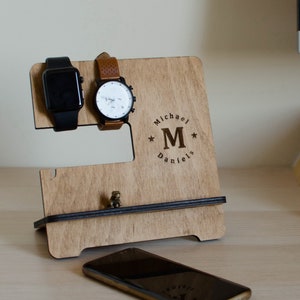 Personalizated Wooden iPhone Docking Station, tech accessory image 2