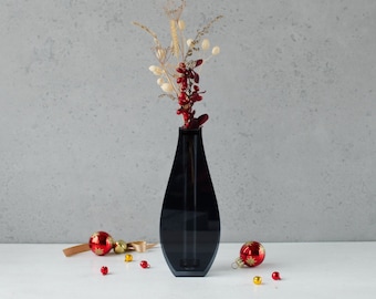 Black vase, minimal contemporary home decor, vase for flowers ikebana, art object eco style