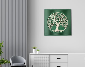 Modern Geometric Panel Tree of Life, Wooden Wall Art -