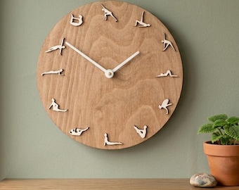 Pilates Silent Clock — Personalized Wooden Wall Decor