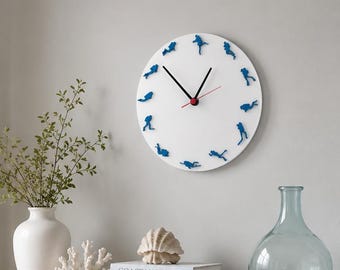 Blue Diving Clock, Ocean Wall Decor, Scuba Diver Gift, Coastal Home Accent
