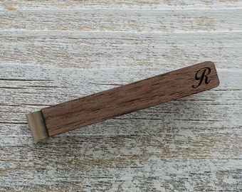 Personalized Wooden Tie Clip, Initial Tie Clip, Walnut Custom Tie clip, Simple Tie clip, Father's day gift