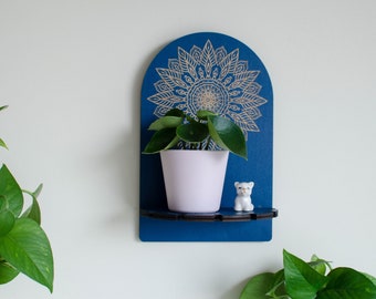 Mandala blue mini wood shelf, necklace organizer