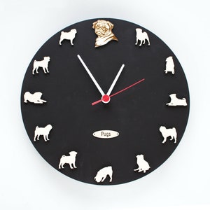 Pug Clock Pug portrait wood Clock Animal wall clock gift for dog pug lovers pug home decor Unique gift image 5