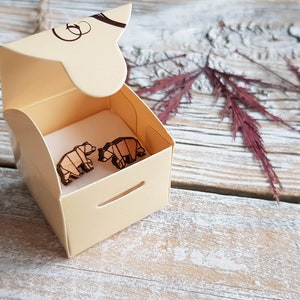 Modern Geometric bear earrings, Women wood stud earrings, Wood jewelry, eco friendly gift for girlfriend women