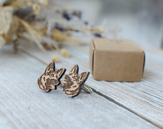 German Shepherd Portrait cuff links wood men accessories, dog portrait gift for pet lovers