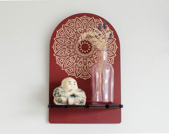 Mandala dark red mini wood shelf, necklace organizer