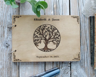 Tree of Life Wooden Wedding Guest Book – Personalized Rustic Album