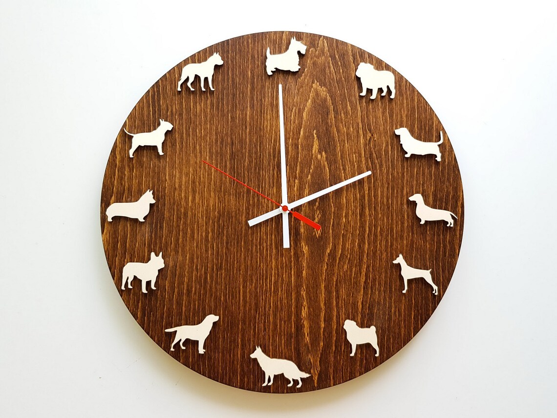 Dog wood clock big size 37cm decor for veterinary clinics Etsy