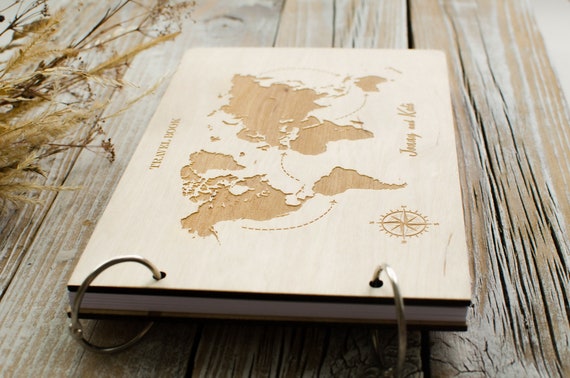 Personalized Travel Scrapbook Wooden Album Adventure Scrapbook Ideas  Honeymoon Album Gift for Newlyweds Engraved Scrapbook Travel Gifts 