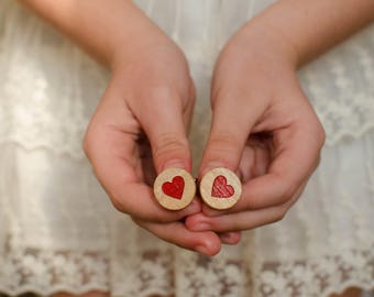 Valentine Love gift cuff links with Red hearts Wood Cufflinks Men gift to Valentine's day