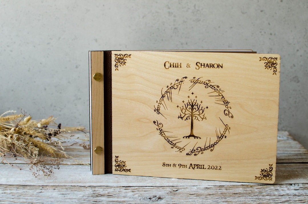 Lord of Rings Wedding Guest Book Natural Wood Wedding Album A5 Gift for