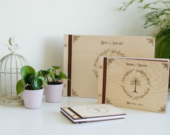 Lord of Rings Wedding guest book Tree sizes Wood Album gift for couple