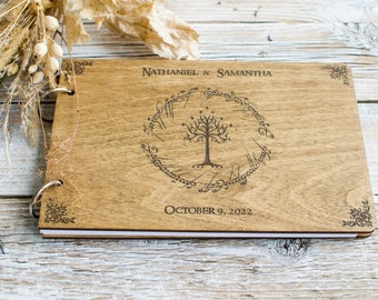 Lord of rings dark Wooden Wedding Guest Book Personalized Custom Wedding, 5th Anniversary Gift book