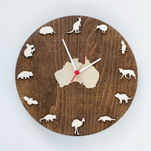 Australien Tiere Wanduhr 10 ""Hölzerne Australien Wanduhr mit kostenlosem Versand."