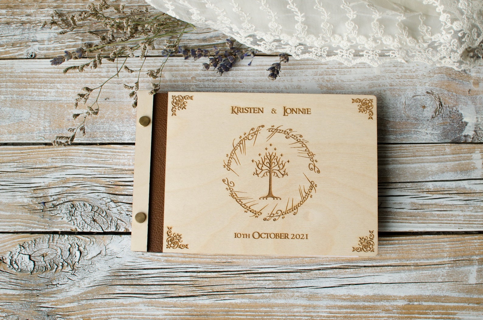 Lord of Rings Wedding Guest Book Natural Wood Wedding Album Etsy