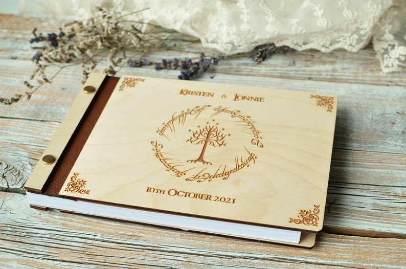 Lord of Rings Wedding Guest Book Natural Wood Wedding Album Etsy
