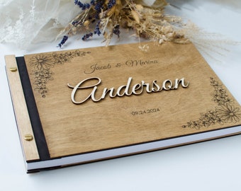 Custom wedding book 3D name A4 Wooden Dark color guest book Wedding Album gift for couple