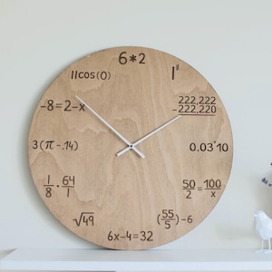 Math Wall Clock with Engraved Formulas – Unique Wooden Clock for Math Lovers, Teachers, Students – Geeky Home or Office Decor