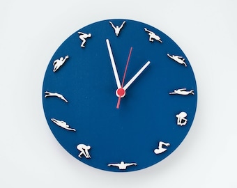 Swimming Wall clock, Wood clock with swimmers, sport decor