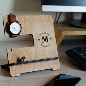 Personalizated Wooden iPhone Docking Station, tech accessory image 8