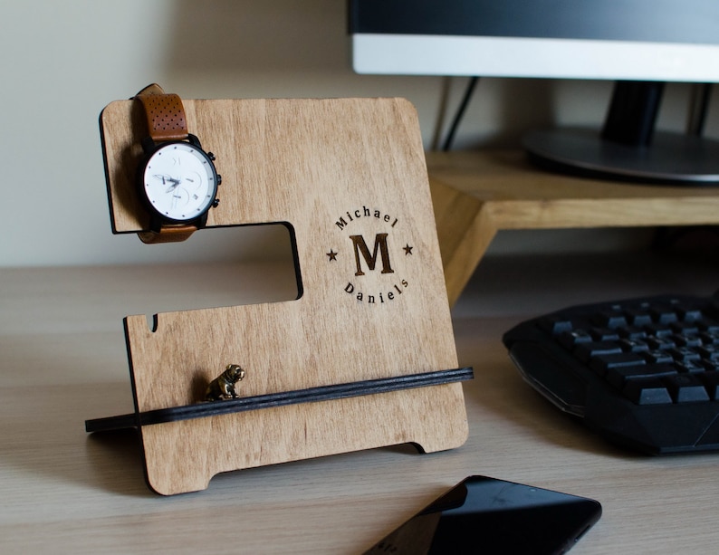 Personalizated Wooden iPhone Docking Station, tech accessory image 8