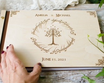 Ring & Tree Wedding Guest Book, Personalized Wood Anniversary Album