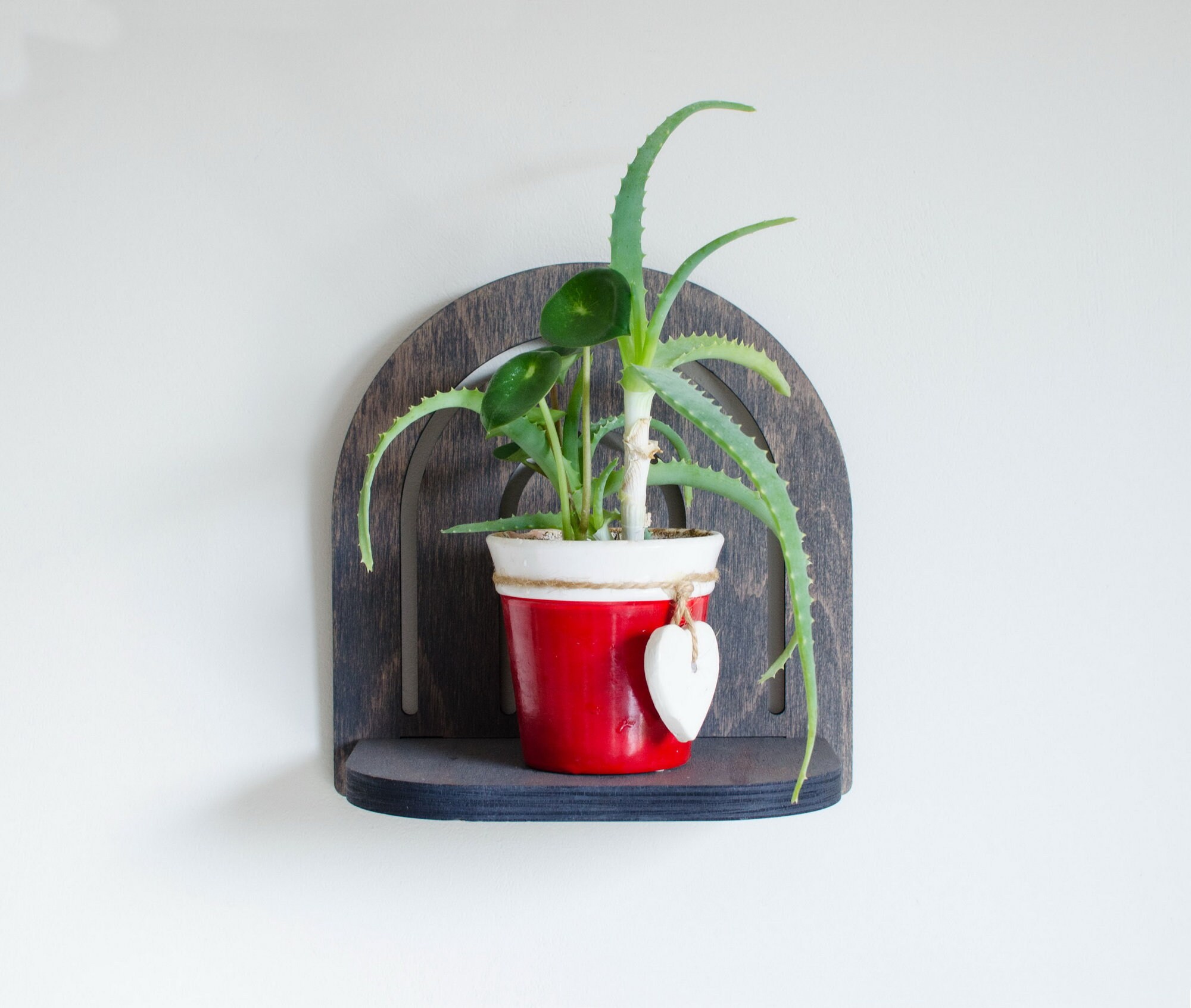 Grey mini wood shelf for mini plants, crystals, collectibles,  Wall decor in boho style