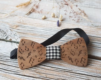 Music Bowtie for men with engraved notes, Modern man accessories, wedding gift for groom, Father's day gift