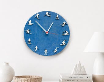 Reloj de esquí, decoración de pared nórdica alpina, regalo para esquiadores para papá o novio.