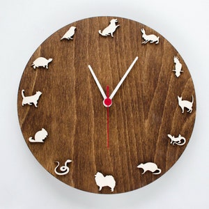 Wooden clock for vet clinic with different animals and birds,  Pet Themed Decor for Veterinary Office, Animal Hospital, or Pet Lover’s Home