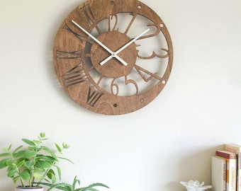 Modern wall clock with different style numerals Arabic and Roman numerals in three colors