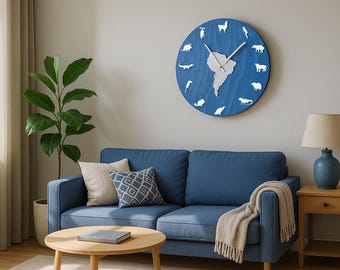 South America Animals Wooden Wall Clock: Patagonia Amazon Jungle Decor