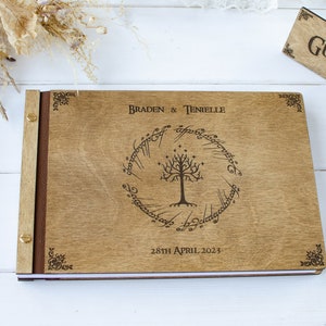 Lord of Rings A4 Dark color Wedding guest book Wood Wedding Album gift for couple Photo Book to Anniversary image 5