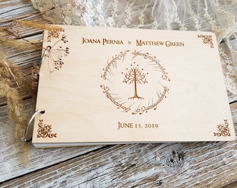 Lord of rings Wooden Wedding Guest Book Personalized Custom Wedding, 5th Anniversary Gift book