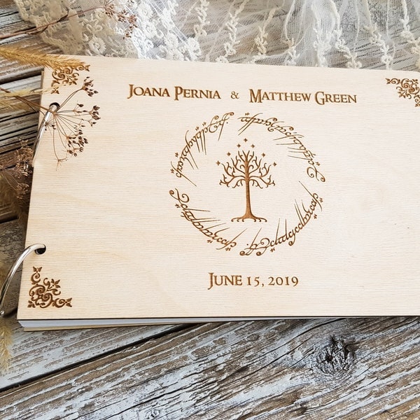 Lord of rings Wooden Wedding Guest Book Personalized Custom Wedding, 5th Anniversary Gift book