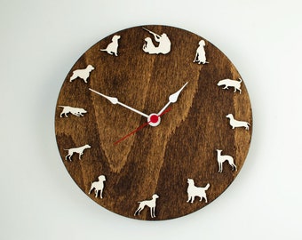 Hunting Wood Clock with dog of different hunting breeds Wall decor for hunting house Gift for hunter