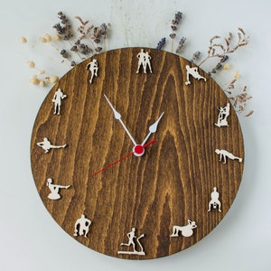 Fitness Wood clock, Sport Themed Wall Clock for Gym, Home Gym, Fitness Studio, Workout Room Decor, Motivational Gift for Athletes