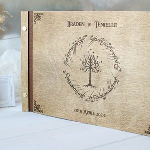 Ring & Tree fantasy A4 Dark color Wedding guest book Wood Wedding Album gift for couple Photo Book to Anniversary