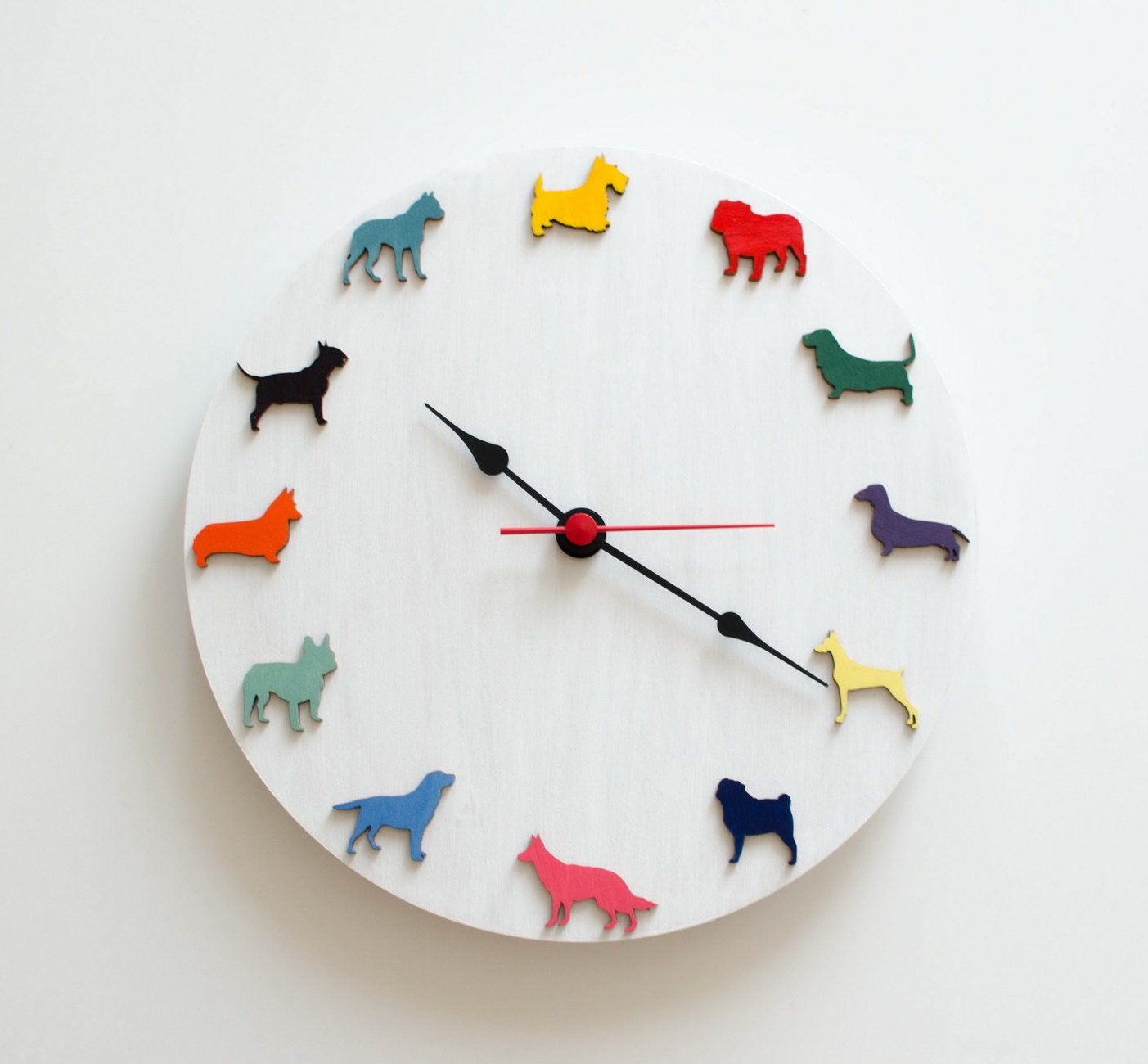 White clock with multicolor dogs Wall hanging color clock Etsy