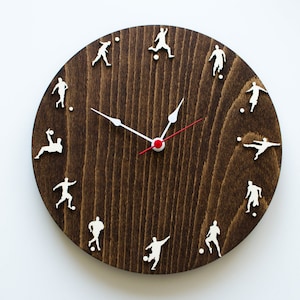 Soccer Football Wooden Wall Clock 10&quot;– Sports Decor & Gift for Players and Fans