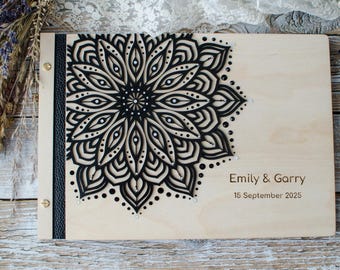 Personalized Wooden Album with 3D Mandala and Crystals, Unique Wedding or Anniversary Gift